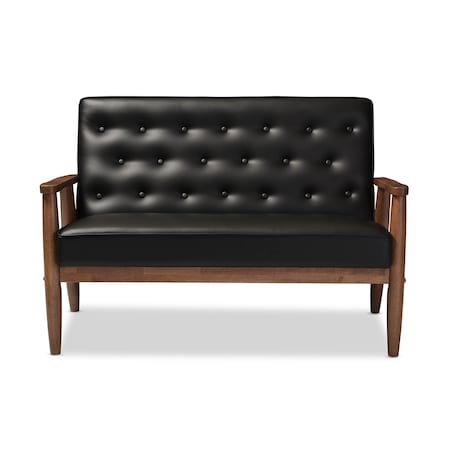 Baxton Studio Sorrento Black Faux Leather Upholstered Wooden 2-seater Loveseat 122-6767